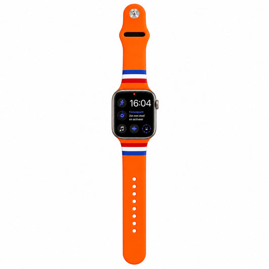 Oranje horlogebandje met rood-wit-blauwe strepen voor een smartwatch