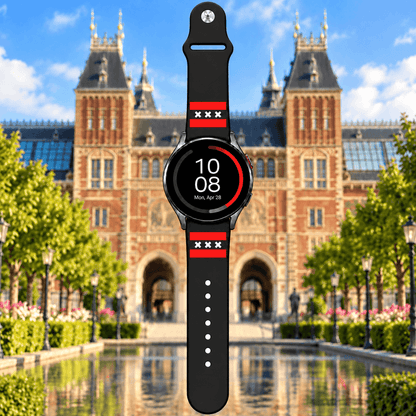Amsterdam Samsung Galaxy horlogebandje zwart-rood met drie witte Andreaskruisen voor het Rijksmuseum in Amsterdam.
