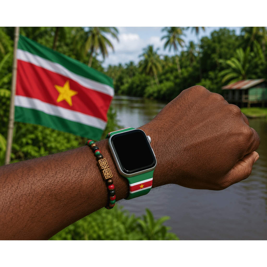 Apple Watch bandje Suriname - groen siliconen horlogebandje met Surinaamse vlag van BnationX