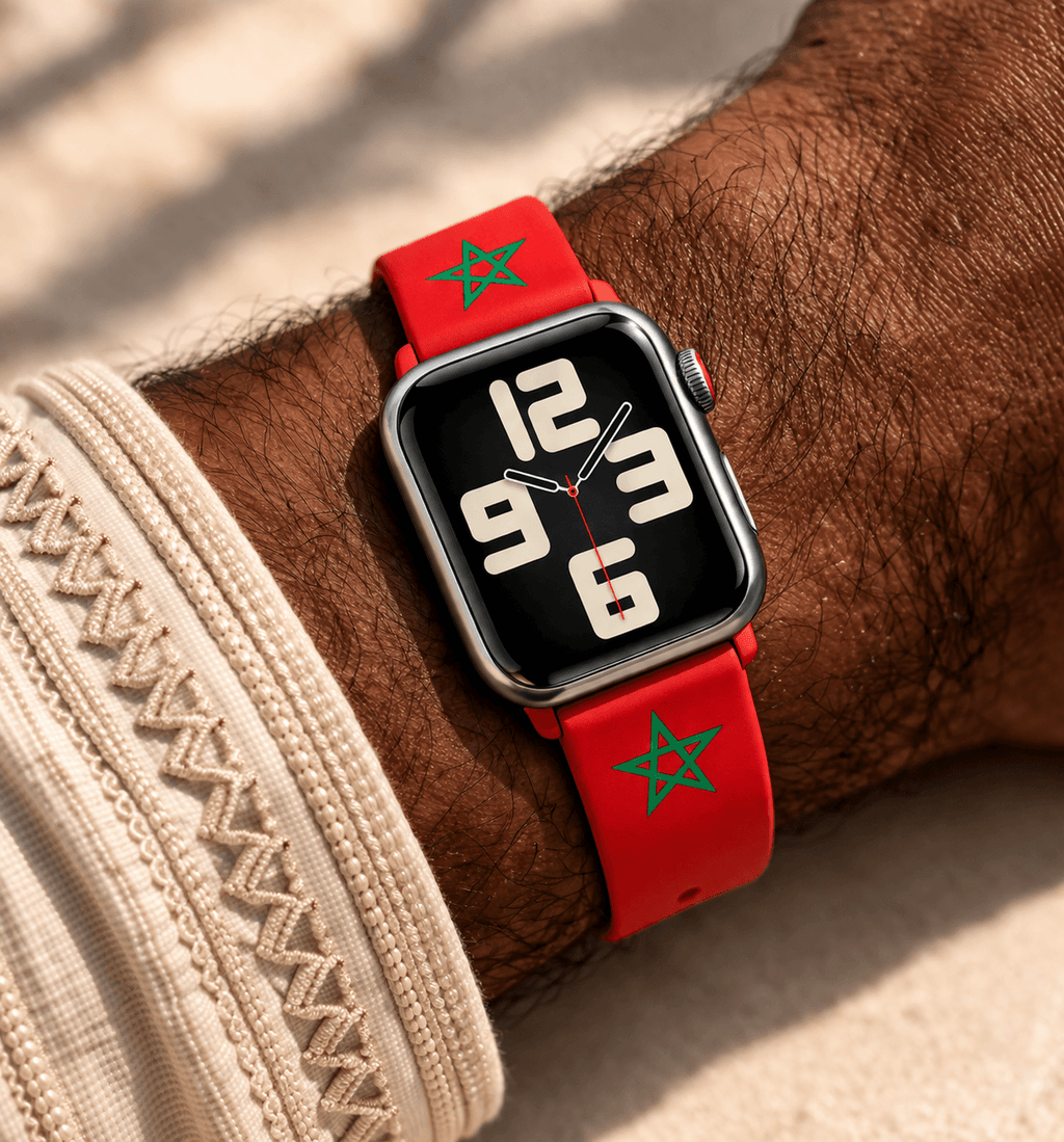 Rood mannen horlogebandje met Marokkaanse vlag ster – siliconen smartwatch band