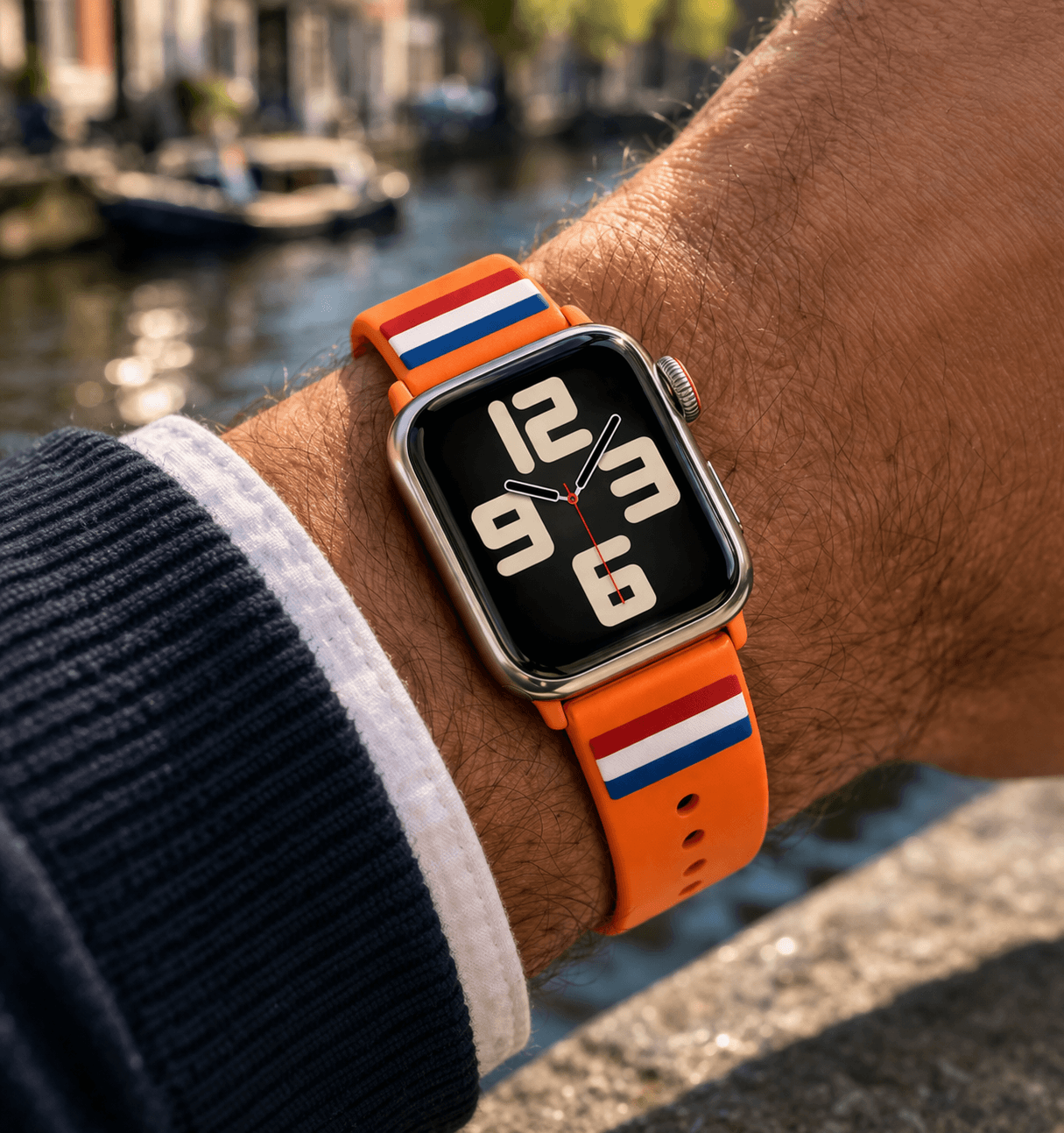 Oranje smartwatch bandje voor heren met Nederlandse vlag – WK supporters horlogebandje.