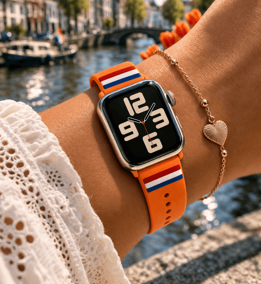Oranje smartwatch bandje voor dames met Nederlandse vlag – WK supporters horlogebandje