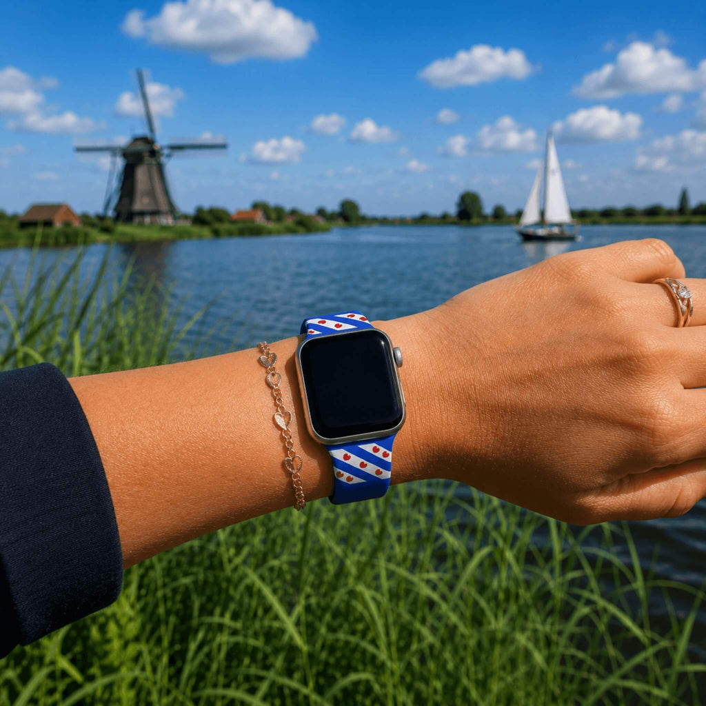 Apple Watch bandje Friesland met Friese vlag en uitzicht over het Friese water.