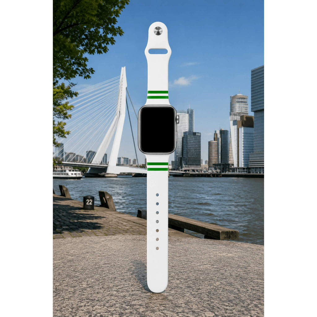 Rotterdam Apple Watch bandje met Erasmusbrug en skyline op de achtergrond.