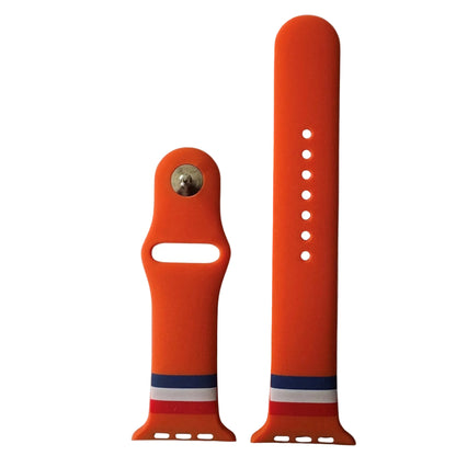 Oranje Holland Apple Watch bandje van BNationX met rood-wit-blauwe details, geïnspireerd op de Nederlandse vlag. Silicone smartwatch band met verstelbare sluiting voor Apple Watch gebruikers en Oranje supporters.