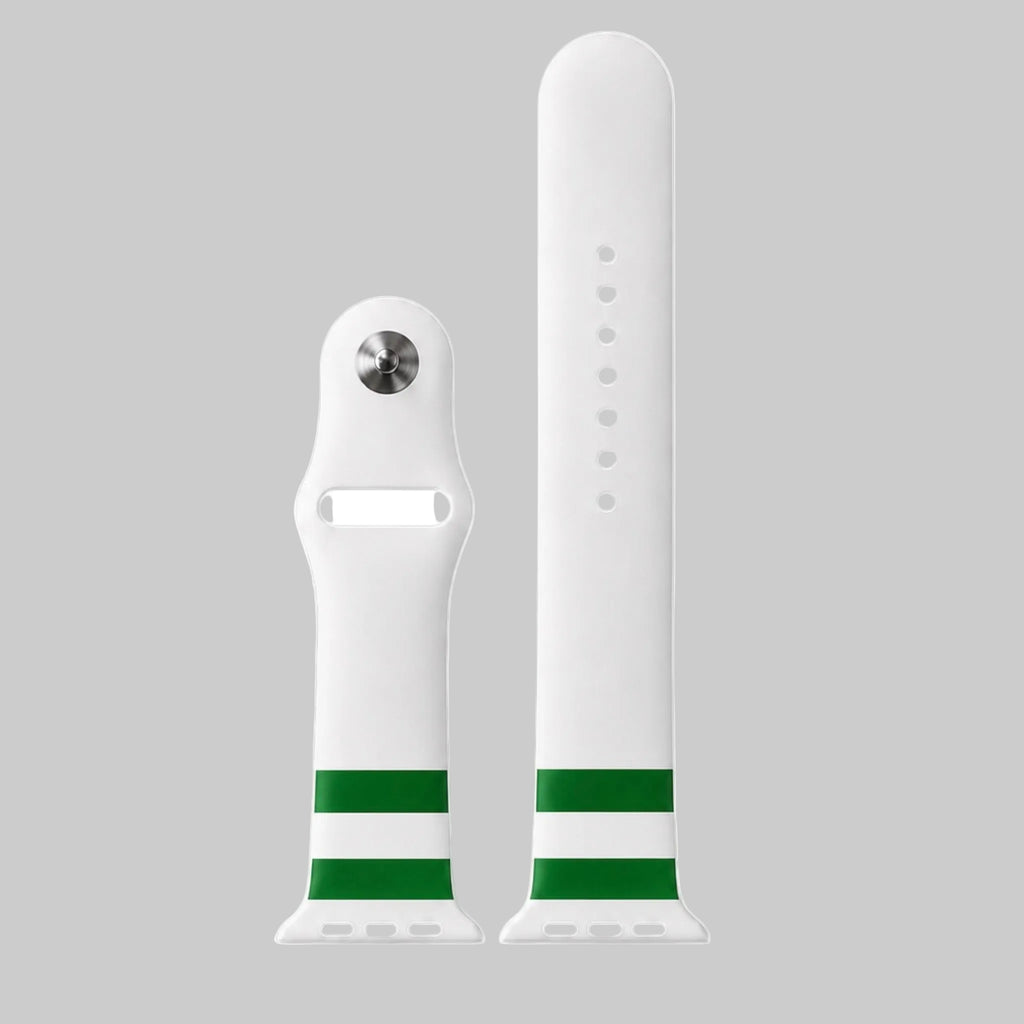 Rotterdam horlogebandje voor Apple Watch met strak wit ontwerp en groene accenten.