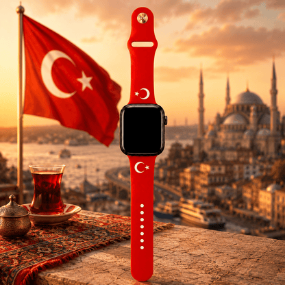 Apple Watch bandje Turkije – rood Turks horlogebandje met Turkse vlag en Istanbul op de achtergrond – BnationX