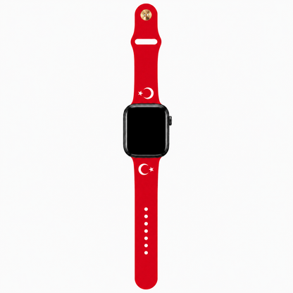 Apple Watch bandje Turkije – rood bandje met Turkse maan en ster, volledig uitgestrekt – BnationX
