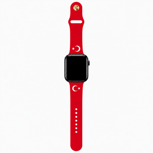 Apple Watch bandje Turkije – rood bandje met Turkse maan en ster, volledig uitgestrekt – BnationX