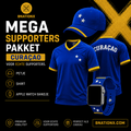 BnationX Mega Supporterspakket Curaçao met blauw Curaçao voetbalshirt, supporterspet en Apple Watch bandje in de kleuren van de Curaçaose vlag.
