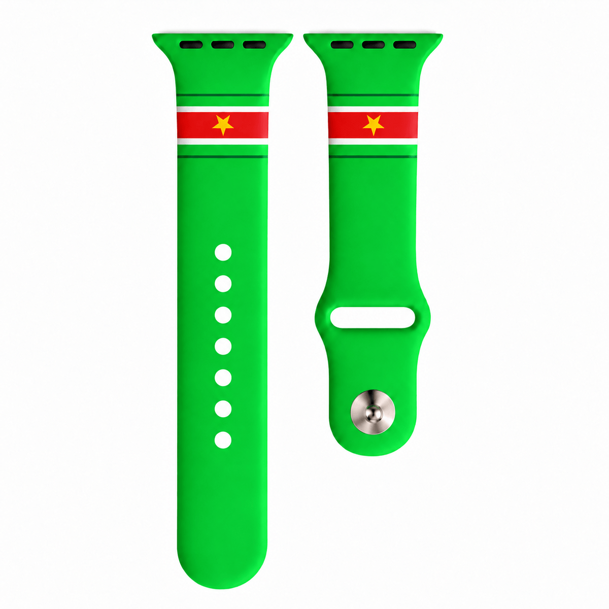 Suriname Apple Watch horlogebandje van groen siliconen met Surinaamse vlag - stijlvol smartwatch bandje van BnationX