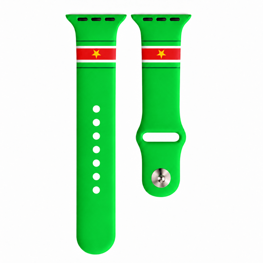 Suriname Apple Watch horlogebandje van groen siliconen met Surinaamse vlag - stijlvol smartwatch bandje van BnationX