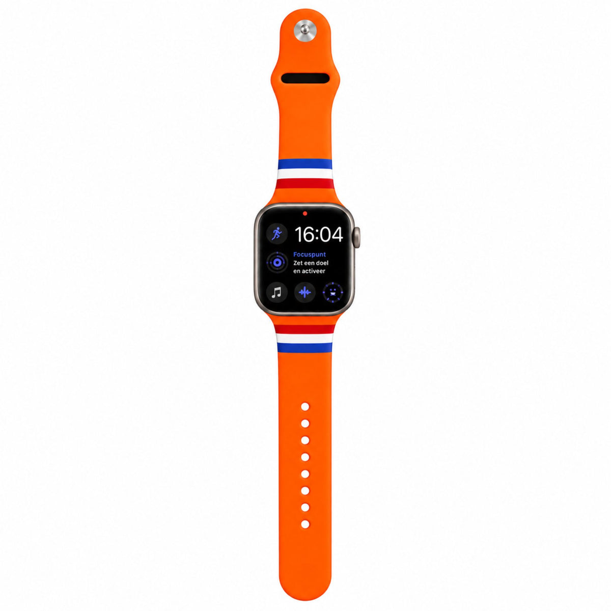Oranje horlogebandje met rood-wit-blauwe strepen voor een smartwatch